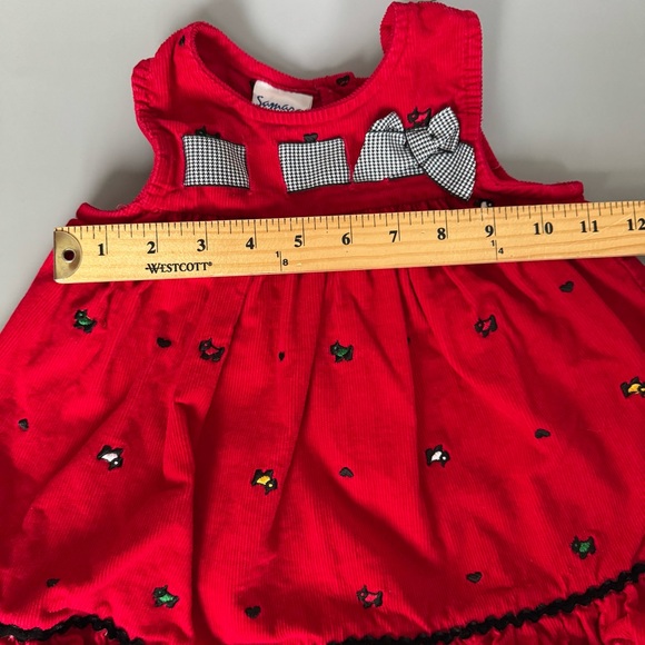 ❤️3/$30 Vintage Samara Baby Girl Red Corduroy Jumper Dress Scottie Dogs - 18M - Picture 5 of 7